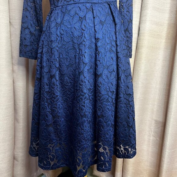 Missmay Navy Blue Lace Long Sleeve Cocktail Dress L Women Elegant Fit Homecoming - Picture 7 of 16